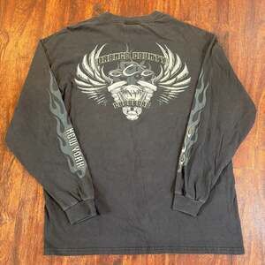Y2K Orange County Choppers NY Long Sleeve Graphic Shirt Black Flames
